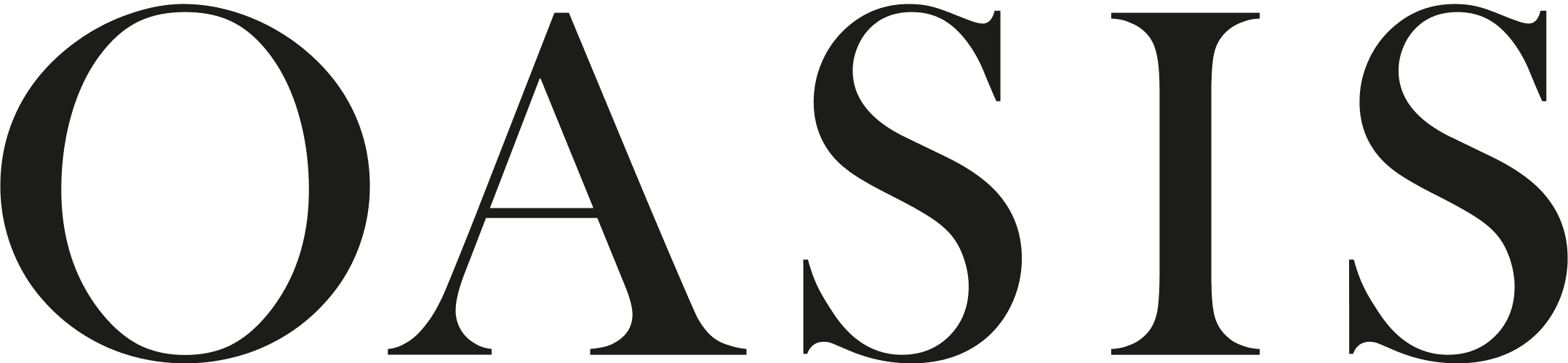 Black text logo displaying the word "OASIS" in capital letters on a transparent background.