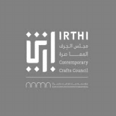 Logo of Irthi Contemporary Crafts Council with Arabic text, decorative elements, and arches below.
