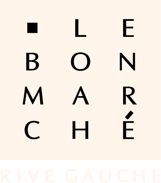 Text arranged in a grid spells "LE BON MARCHÉ," with "RIVE GAUCHE" at the bottom.