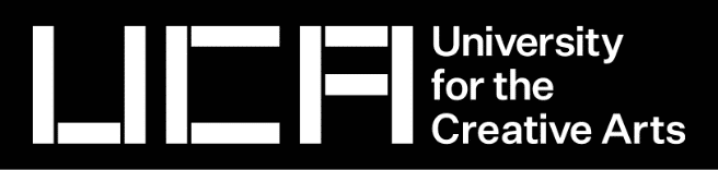 Logo of the University for the Creative Arts with bold white letters "UCA" on a black background.