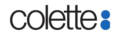 The image shows a stylized logo with the text "colette" in lowercase, ending with two blue dots.