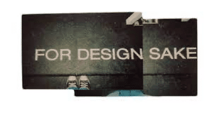 The image features text on a dark background that reads "FOR DESIGN SAKE," with a pair of sneakers partially visible at the bottom.