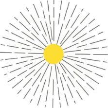 A yellow circle in the center with radiating gray lines forming a sunburst pattern on a white background.