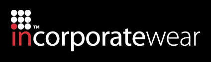 Logo of "Incorporatewear" with stylized red and white text and a grid of dots in the top left corner on a black background.