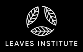 Logo of Leaves Institute featuring three stylized leaves arranged in a circle above the text "Leaves Institute" on a black background.