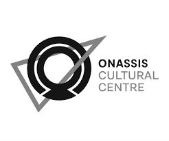Black circle overlapping a gray triangle on the left. Text on the right reads "ONASSIS CULTURAL CENTRE" in black and gray.