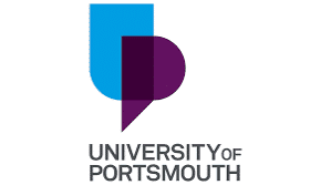 Logo of the University of Portsmouth with a stylized blue and purple "P" above the university name in black text.