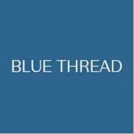 Text "BLUE THREAD" in white on a solid blue background.