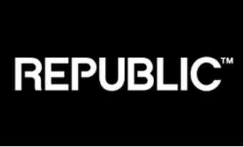 The image shows the word "REPUBLIC" in bold white letters on a black background, with a trademark symbol next to it.