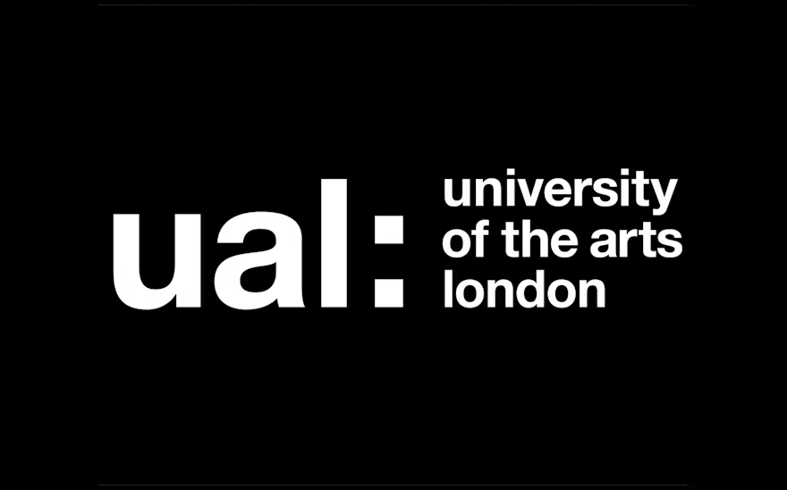 Logo featuring "ual:" in large bold white letters and "university of the arts london" in smaller text on a black background.