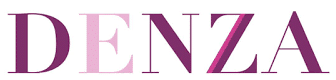 The image displays the word "Denza" in bold, capitalized letters with a gradient effect from light pink to dark pink.