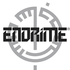 Black text "ENDRIME" over a gray circular design with geometric lines and shapes.