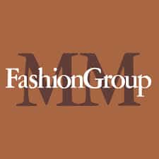 Logo with the text "Fashion Group" overlaid on large letters "MM" against a brown background.