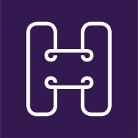 A white abstract letter "H" design on a dark purple background.