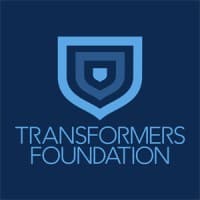 Blue shield logo with overlapping shapes above the text "Transformers Foundation" on a dark blue background.