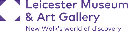 Logo of Leicester Museum & Art Gallery with the tagline "New Walk’s world of discovery" in purple text.