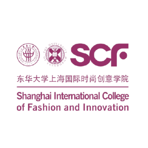 Logo for Shanghai International College of Fashion and Innovation, featuring three circular emblems and text in both Chinese and English.